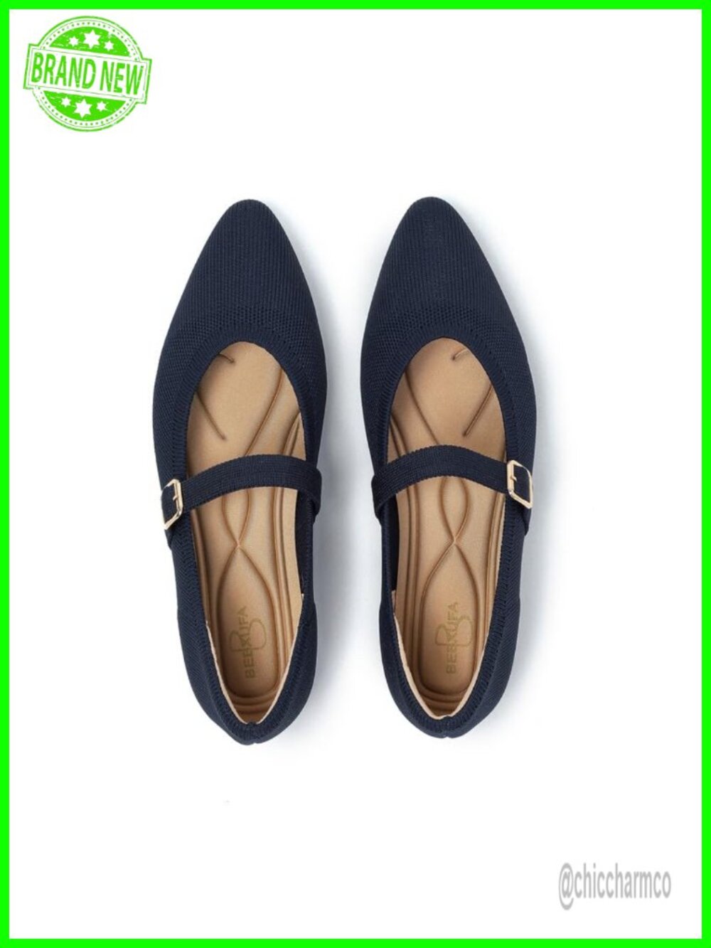Stretchy Knit Pointed Toe Mary Jane Flats Slip-On with Arch Support